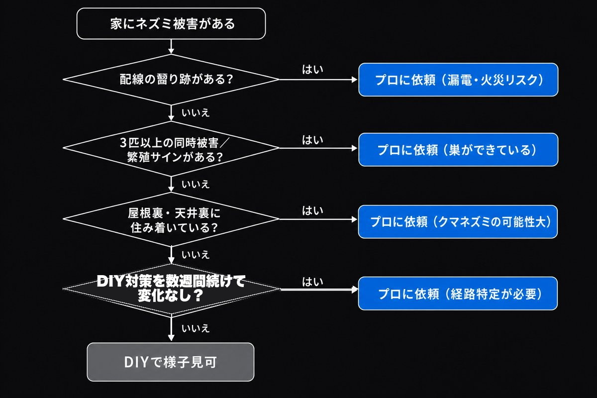 ネズミ被害でDIYかプロ依頼かを判断する4ステップのフローチャート